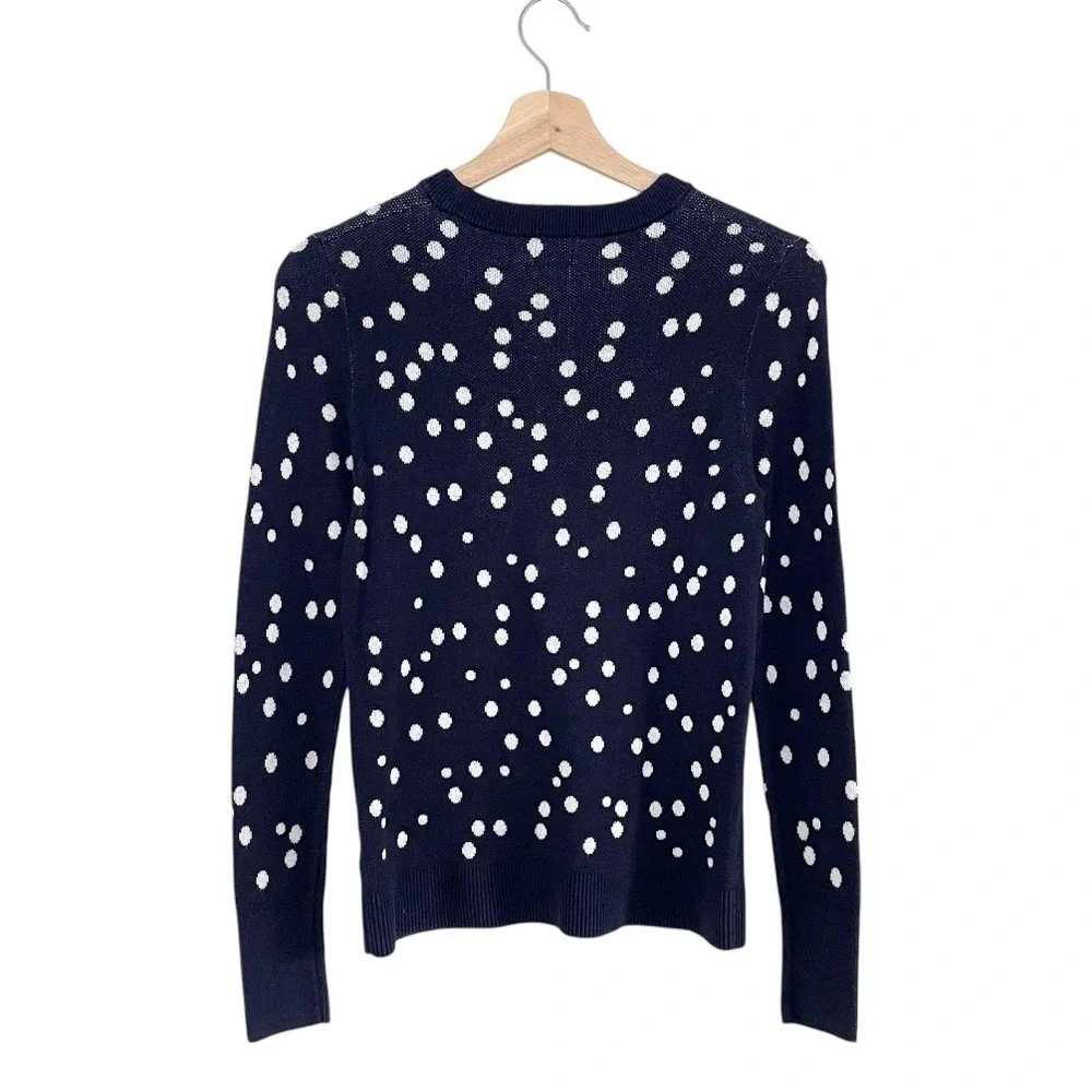 A New Day Slim Fit Crewneck Polka Dot Sweater Navy White XS